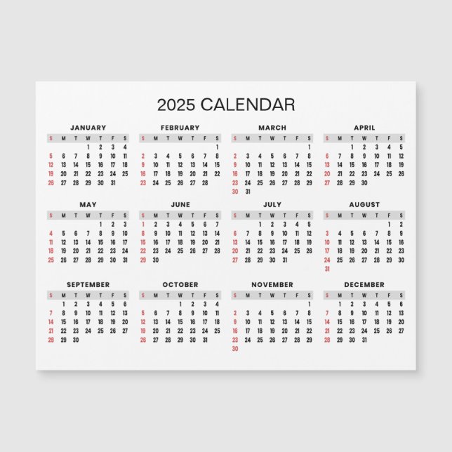 Calendario 2025 simple pero elegante | Tarjeta mag (Anverso)