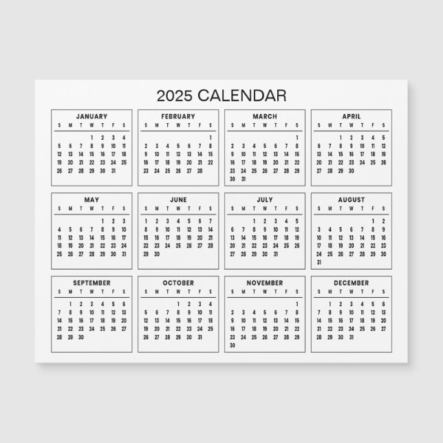 Calendario 2025 simple pero elegante | Tarjeta mag (Anverso)