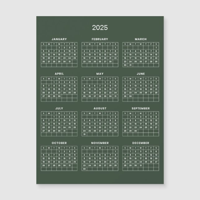 Calendario 2025 simple pero elegante | Tarjeta mag (Anverso)