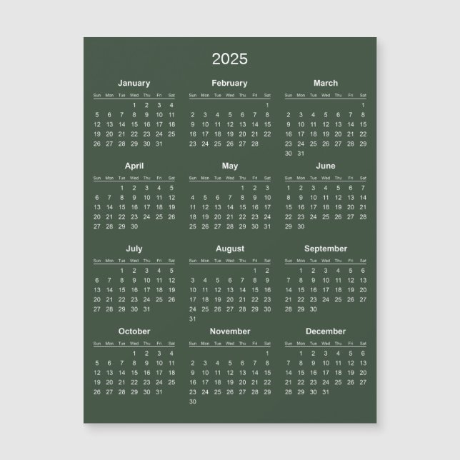 Calendario 2025 simple pero elegante | Tarjeta mag (Anverso)