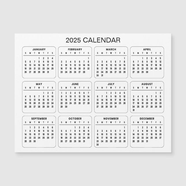 Calendario 2025 simple pero elegante | Tarjeta mag (Anverso)