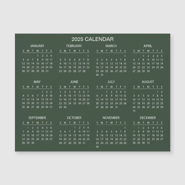 Calendario 2025 simple pero elegante | Tarjeta mag (Anverso)