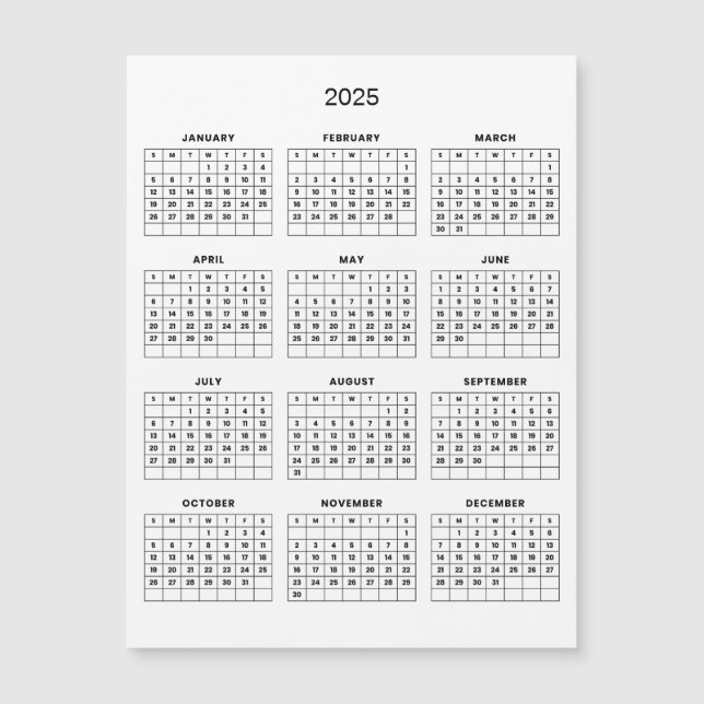 Calendario 2025 simple pero elegante | Tarjeta mag (Anverso)