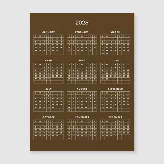 Calendario 2025 simple pero elegante | Tarjeta mag (Anverso)