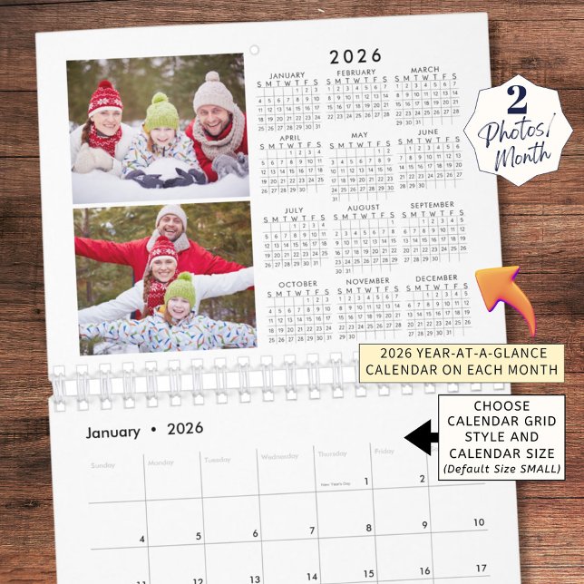 Calendario 2026 2 fotos al mes con 2026 años a simple vista (Subido por el creador)