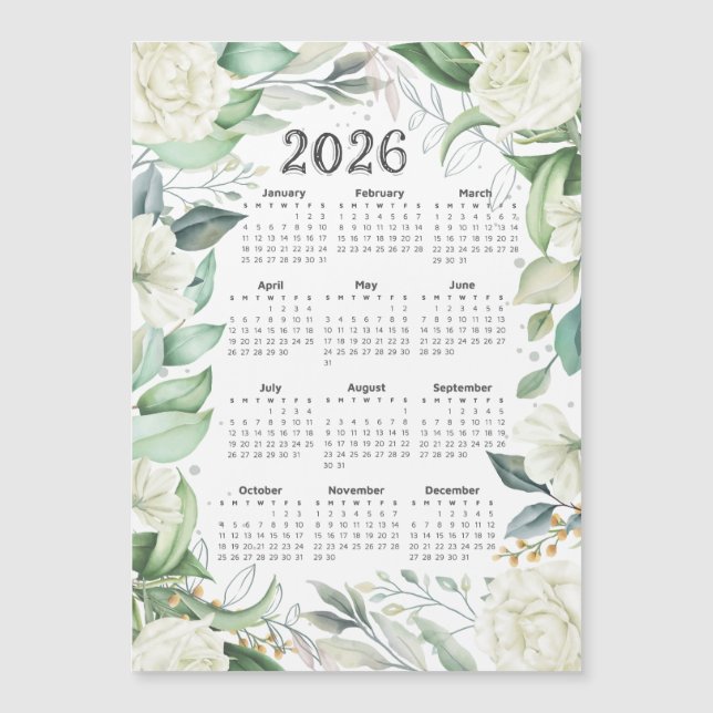 Calendario 2026 Acuarela Eucalyptus Floral Blanca (Anverso)