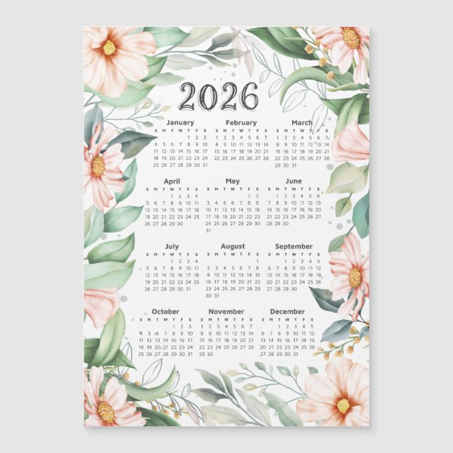 Calendario 2026 Acuarela Eucalyptus Naranja Floral (Anverso)