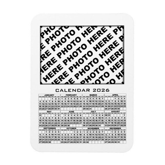 Calendario 2026 Añadir 1 fotos imán blanco (Vertical)