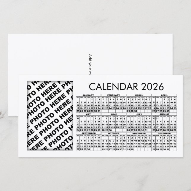 Calendario 2026 Añadir 1 tarjeta de foto vertical (Anverso / Reverso)