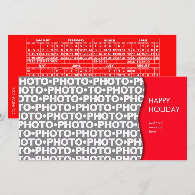 Calendario 2026 Añadir 1 tarjeta roja de fotos (Anverso / Reverso)