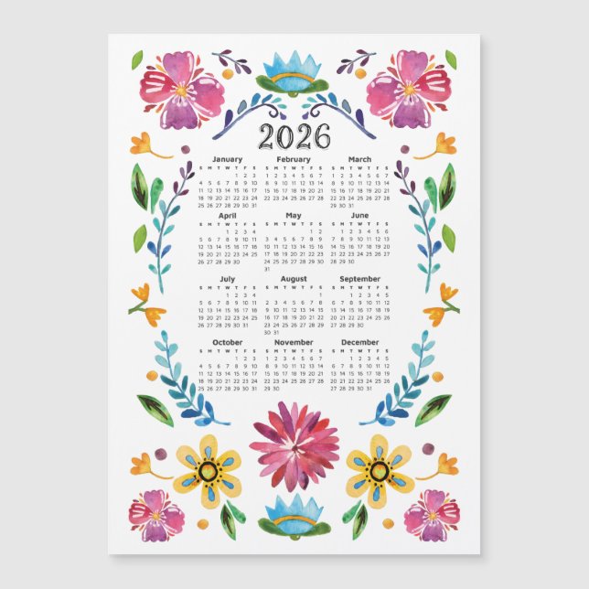 Calendario 2026 Arte folclórico floral tradicional (Anverso)