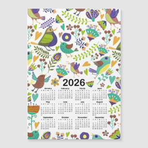 Calendario 2026 Aves verdes y azules y flores