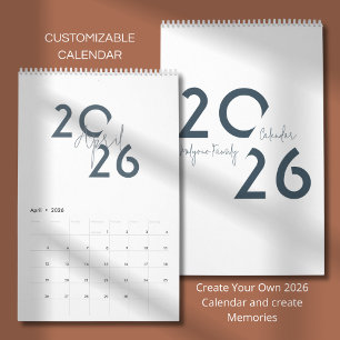 Calendario 2026 Azul Simple Elegante