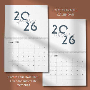 Calendario 2026 Azul Simple Elegante