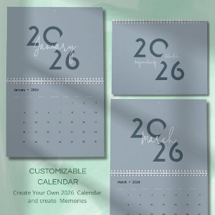 Calendario 2026 Azul Simple Elegante