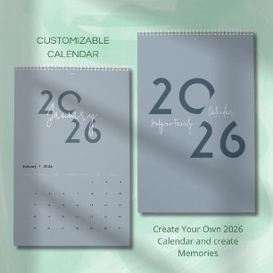 Calendario 2026 Azul Simple Elegante