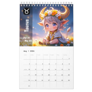 Calendario 2026 Chibi Cute Zodiac Calendar - Astrología Kawai