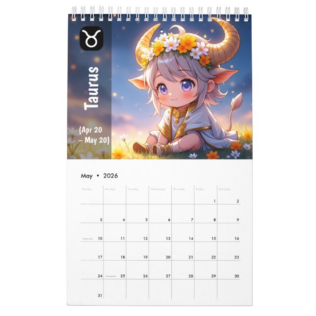 Calendario 2026 Chibi Cute Zodiac Calendar - Astrología Kawai (May 2026)