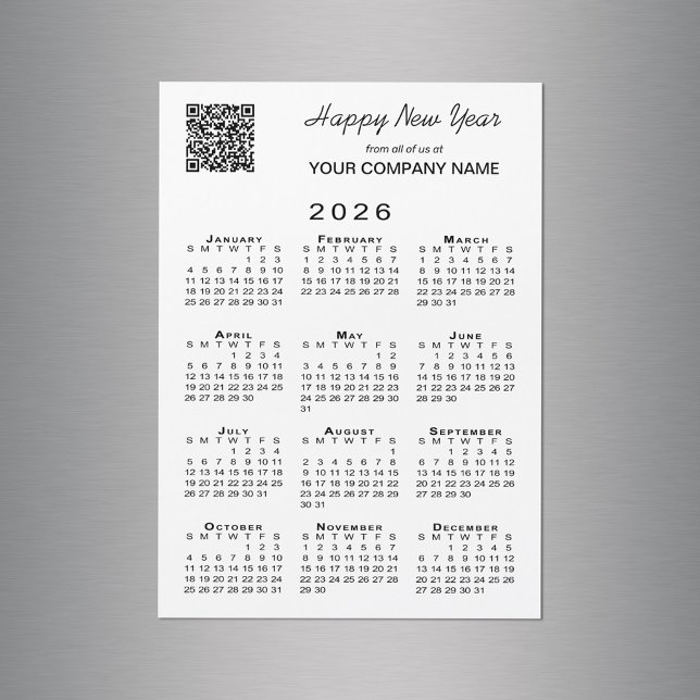 Calendario 2026 Código QR Tarjeta magnética de vac (2026 Calendar QR Code Business Holiday Magnet Card in situ)