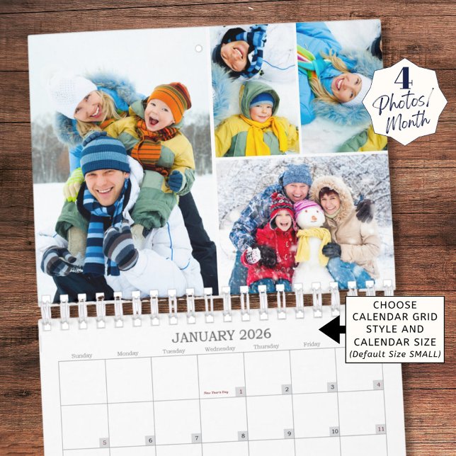 Calendario 2026 Collage de fotos simple Personalizado 4 al me (Subido por el creador)