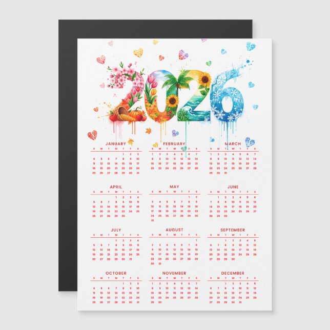 Calendario 2026 con cuatro estaciones (Anverso/Reverso)