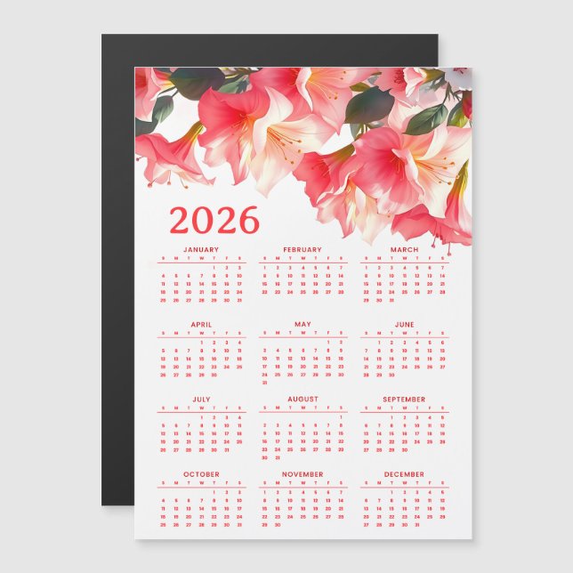 Calendario 2026 con flores (Anverso/Reverso)