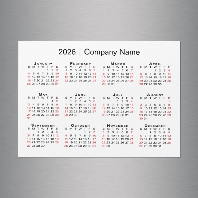 Calendario 2026 con nombre de negocio imán blanco (2026 Calendar with Business Name White Magnet in situ)
