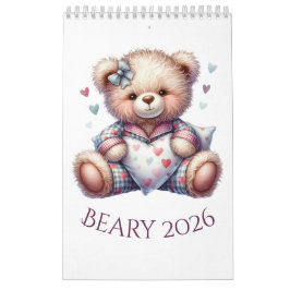 Calendario 2026 con osos de peluche bonitos