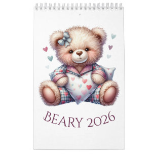 Calendario 2026 con osos de peluche bonitos