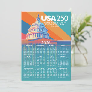 Calendario 2026 con tarjeta USA 250 Capital Americ