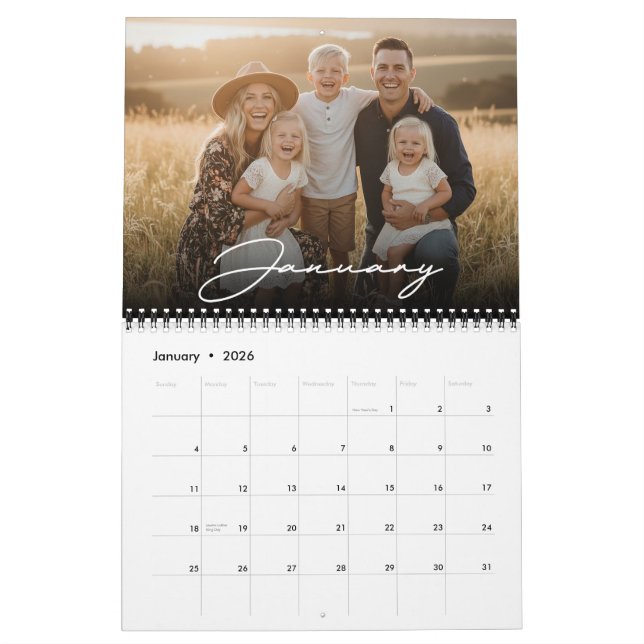 Calendario 2026 Custom Family Photo Modern Elegant Script  (Jan 2026)