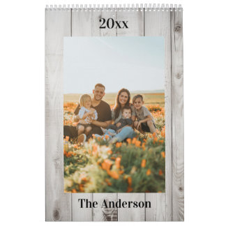 Calendario 2026 Custom Family Photo White Wood