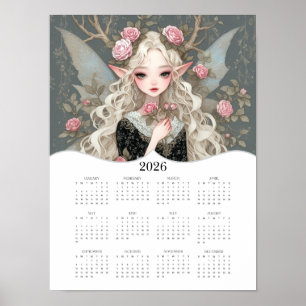 Calendario 2026 de Año Completo de Arte Fantasía
