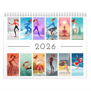 Calendario 2026 Deporte Fitness Mujer Joven Colorido