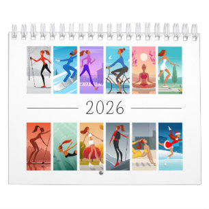 Calendario 2026 Deporte Fitness Mujer Joven Colorido