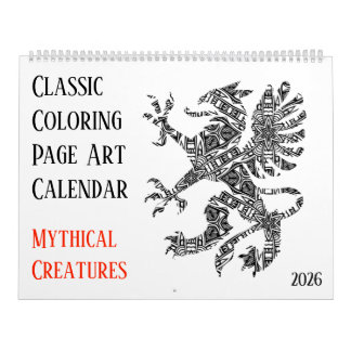 Calendario 2026 Dragones míticos Unicornio Colorear Adultos