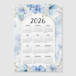 Calendario 2026 Elegante Jardín Floral Azul