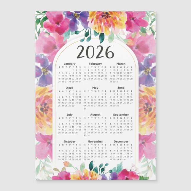 Calendario 2026 Elegante jardín floral colorido (Anverso)