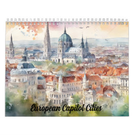 Calendario 2026 European Capital Cities Watercolor Travel Art