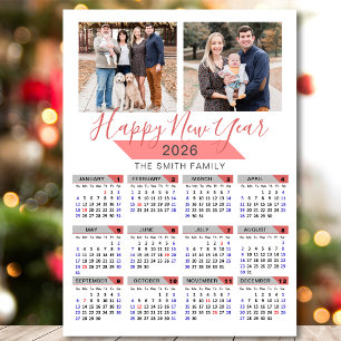 Calendario 2026 Familia rosa moderna 2 Foto magnét