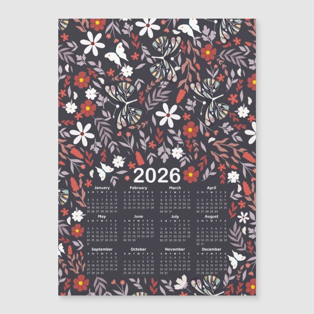 Calendario 2026 Floral y mariposa singulares (Anverso)