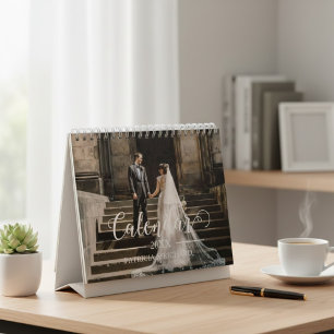 Calendario 2026 Foto de Boda Personalizada Chic Script