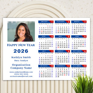 Calendario 2026 Foto de negocios Magnético Rojo Az