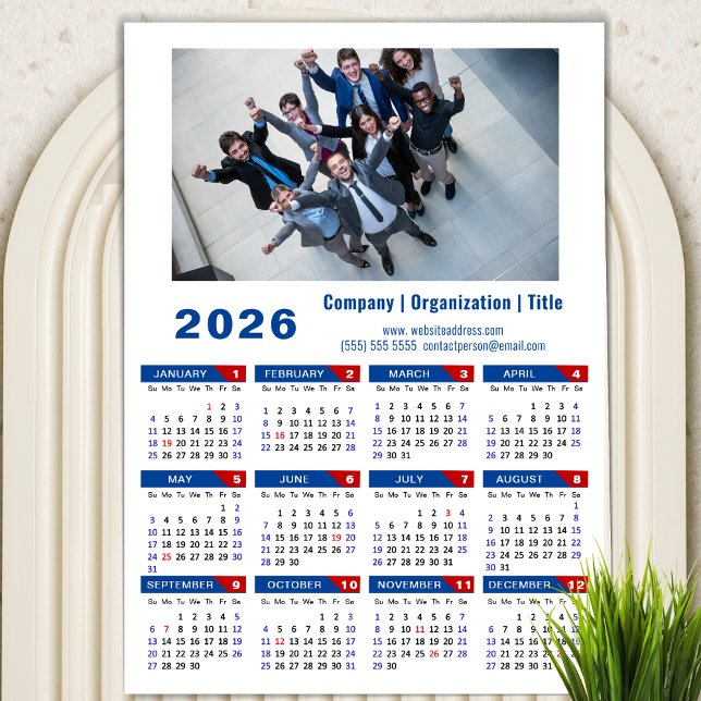 Calendario 2026 Foto de negocios Simple Azul Rojo (Subido por el creador)