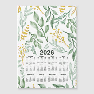 Calendario 2026 Hojas verdes y Floral amarilla dor