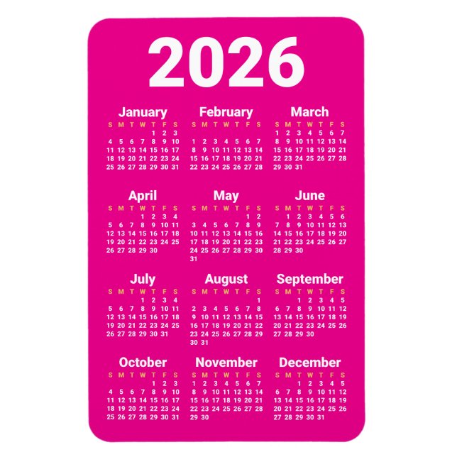 Calendario 2026 Imán | Colores personalizados (Vertical)