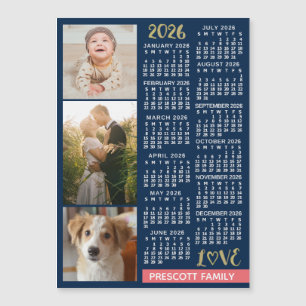 Calendario 2026 Imán de Colaje de Fotos Coral Navy
