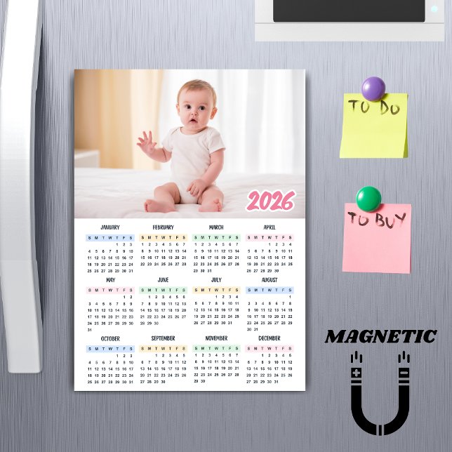 Calendario 2026 Imán de Foto Personalizado Moderno (Subido por el creador)