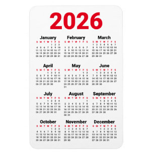 Calendario 2026 Imán   Rojo Negro Gris Blanco