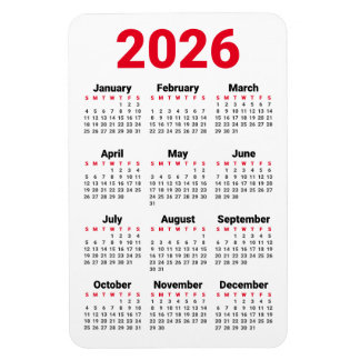 Calendario 2026 Imán | Rojo Negro Gris Blanco